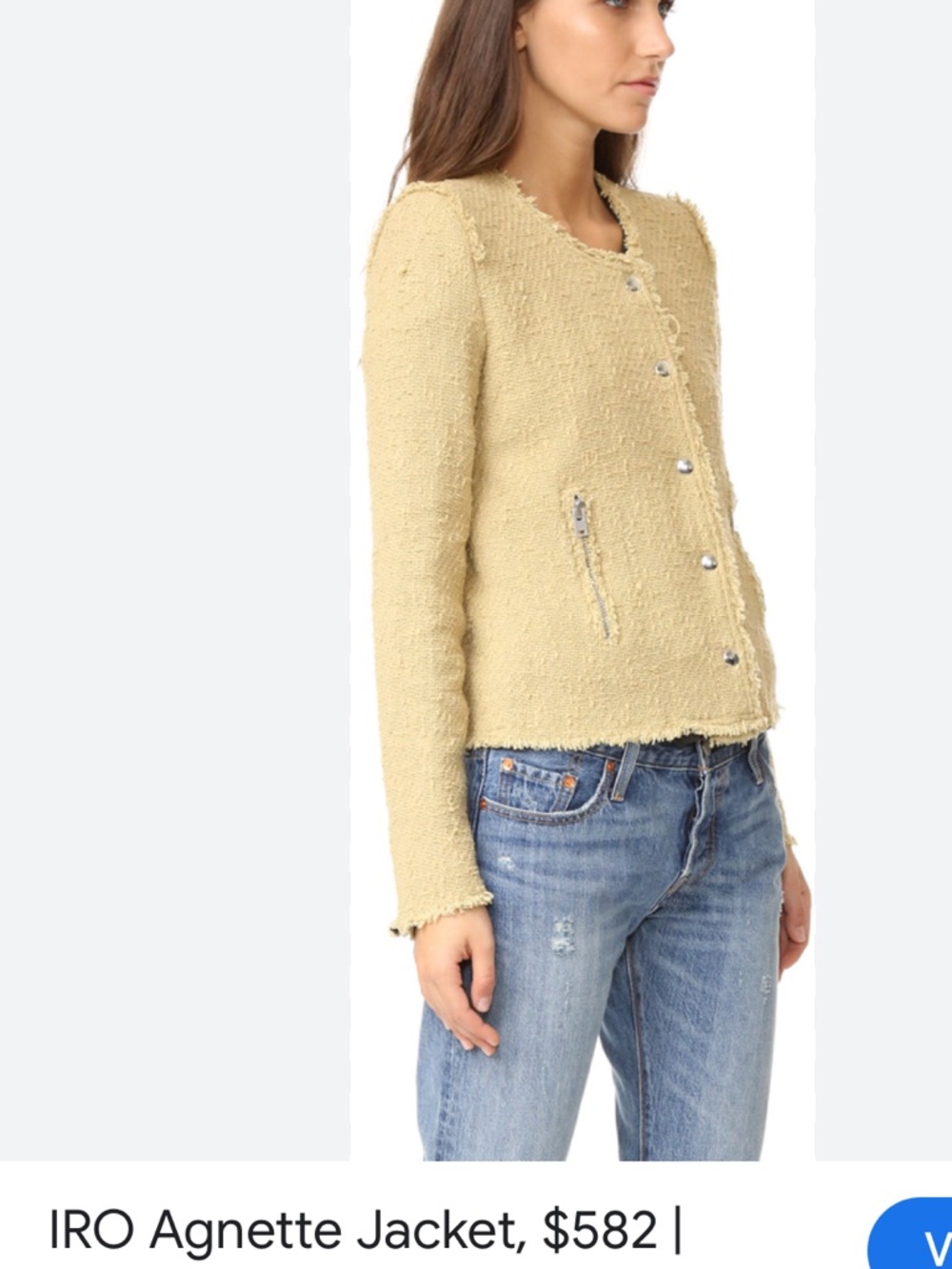IRO Regan Cropped Tweed Jacket Parisian Fringe Trim Designer Size 1 S Pit 18
